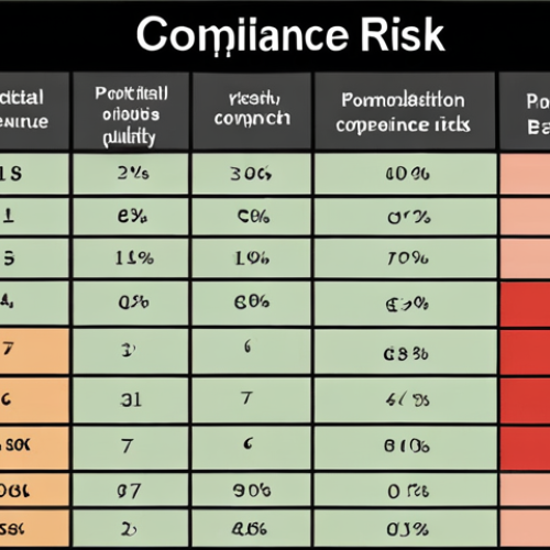**Compliance Risk Matrix:** A visual representation of a risk matrix with axes labeled "Probability of Occurrence" and "Potential Impact." The matrix displays various compliance risks (e.g., data breach, corruption) plotted according to their severity, using different colors to indicate risk levels (high, medium, low). The style is clean and professional, suitable for a business presentation.