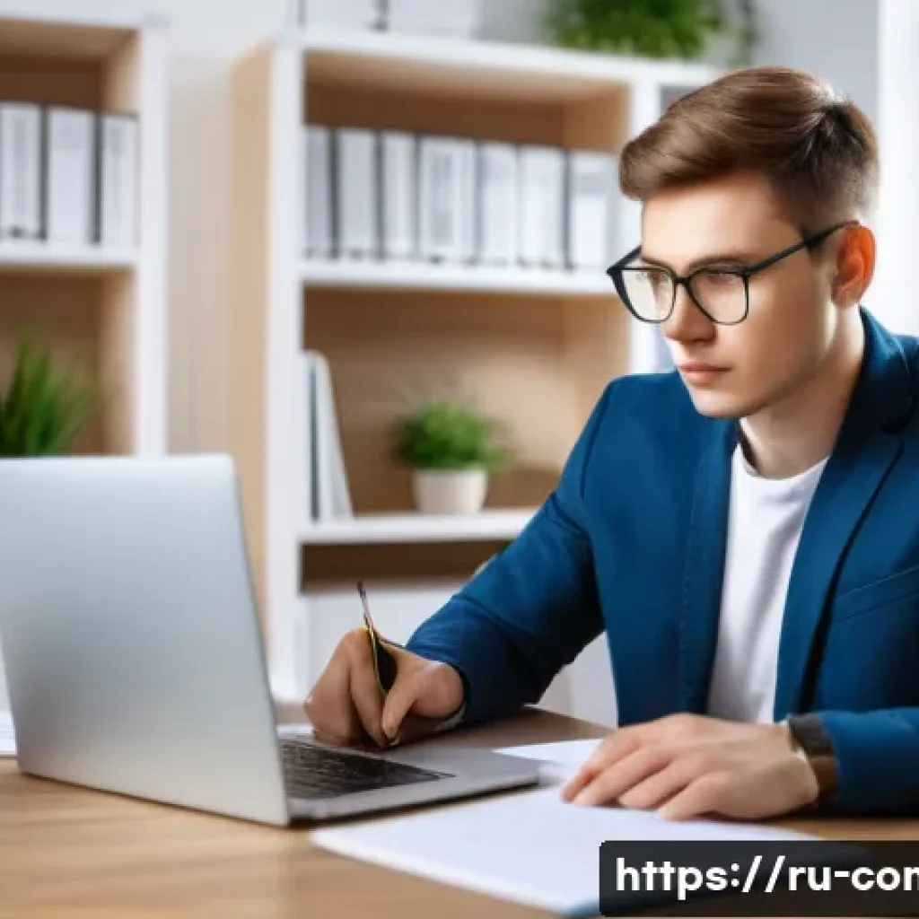 규제준수 자격시험 준비의 중요 포인트 - A focused young Russian professional studying for a regulatory exam in a neat, well-organized home o...